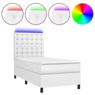 Боксспринг легло с матрак и LED бяло 80x200 см изкуствена кожа