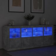 Сайдборд с LED светлини, бетонно сив, 163x37x67 см