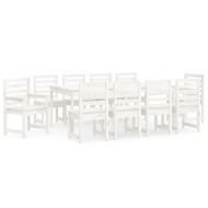 Градински трапезен комплект от 11 части, бял, масивен бор