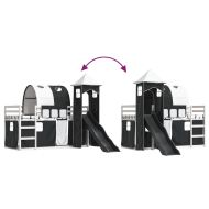 Двуетажно легло с пързалка и завеси, бяло и черно, 90x200 см