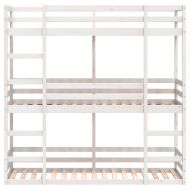 Триетажно легло, бяло, 90x200 см, борово дърво масив