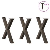 Крака за трапезна маса, X-образни, 3 бр., естествена стомана, 70 x (72-73) см, стомана