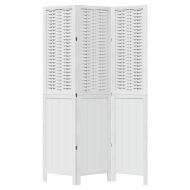 Разделител за стая, 3 панела, бял, дърво пауловния масив