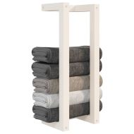 Поставка за хавлии Бяло 23x18x60 см борово дърво масив