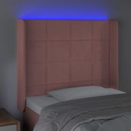 LED горна табла за легло, розова, 93x16x118/128 см, кадифе