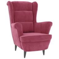 Фотьойл Wingback с табуретка, виненочервен, кадифе