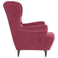 Фотьойл Wingback с табуретка, виненочервен, кадифе