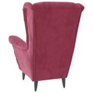 Фотьойл Wingback с табуретка, виненочервен, кадифе