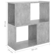 Шкаф библиотека, бетонно сив, 60x24x63 см, инженерно дърво
