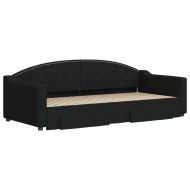 Канапе с изтеглящо легло и чекмеджета черно 90x200 см текстил