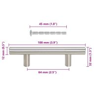 Дръжки за шкафове, 10 бр, сребристи, 64 мм, неръждаема стомана