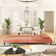 2-местно разтегателно канапе с две възглавници, розово, кадифе