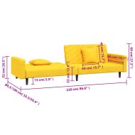 2-местно разтегателно канапе с две възглавници, жълто, кадифе