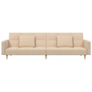 2-местно разтегателно канапе с две възглавници кремаво текстил