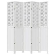 Разделител за стая, 5 панела, бял, дърво пауловния масив