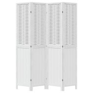 Разделител за стая, 4 панела, бял, дърво пауловния масив