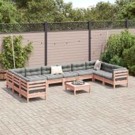 Градински комплект с възглавници, 11 части, дугласка ела масив