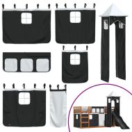 Двуетажно легло с пързалка и завеси, бяло и черно, 90x200 см