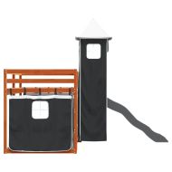 Двуетажно легло с пързалка и завеси, бяло и черно, 90x200 см