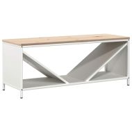 Стойка за дърва за огрев с дървен плот, бяла 100,5x35,5x40 см