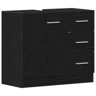 Шкаф за мивка, черно и дъб, 63x30x54 см, инженерно дърво