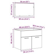 Комплект мебели за баня от 2 части Черно дъбово инженерно дърво