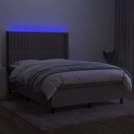 Боксспринг легло с матрак и LED, таупе, 140x190 см, плат