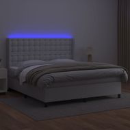Боксспринг легло с матрак и LED бяло 160x200 см изкуствена кожа
