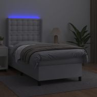 Боксспринг легло с матрак и LED бяло 80x200 см изкуствена кожа