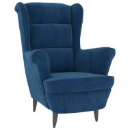 Фотьойл Wingback с табуретка, син, кадифе