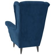 Фотьойл Wingback с табуретка, син, кадифе