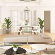 2-местно разтегателно канапе с две възглавници кремаво текстил