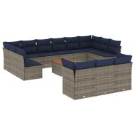 Градински комплект диван с възглавници 14 части сив полиратан