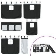 Двуетажно легло с пързалка и завеси, бяло и черно, 90x200 см