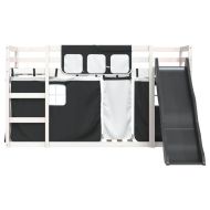 Двуетажно легло с пързалка и завеси, бяло и черно, 90x200 см