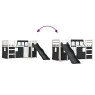 Двуетажно легло с пързалка и завеси, бяло и черно, 90x200 см