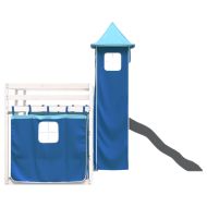 Двуетажно легло с пързалка и завеси, синьо, 90x200 см