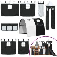 Двуетажно легло с пързалка и завеси, бяло и черно, 90x200 см