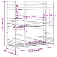 Триетажно легло, бяло, 75x190 см, борово дърво масив