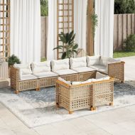 Градински диван с възглавници, 8 части, бежов полиратан