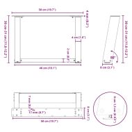 Крака за масичка за кафе, U-образни, 2 бр., естествена стомана, 50 x (30-31) см, стомана