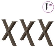 Крака за трапезна маса, X-образни, 3 бр., естествена стомана, 90 x (72-73) см, стомана