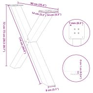 Крака за трапезна маса, X-образни, 3 бр., естествена стомана, 90 x (72-73) см, стомана