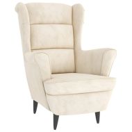 Фотьойл Wingback с табуретка, кремав, кадифе