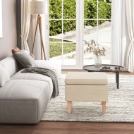 Табуретка с дървени крака, кремава, текстил