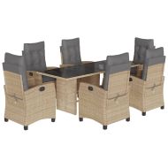 Градински комплект с възглавници 7 части бежов микс полиратан