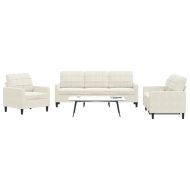 Комплект дивани от 3 части с възглавници, кремав, кадифе