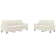 Комплект дивани от 2 части с възглавници, кремав, кадифе