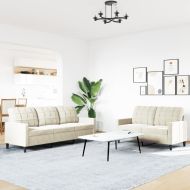 Комплект дивани от 2 части с възглавници, кремав, кадифе