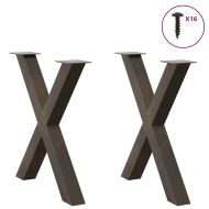 Крака за трапезна маса, X-образни, 2 бр., естествена стомана, 80 x (72-73) см, стомана